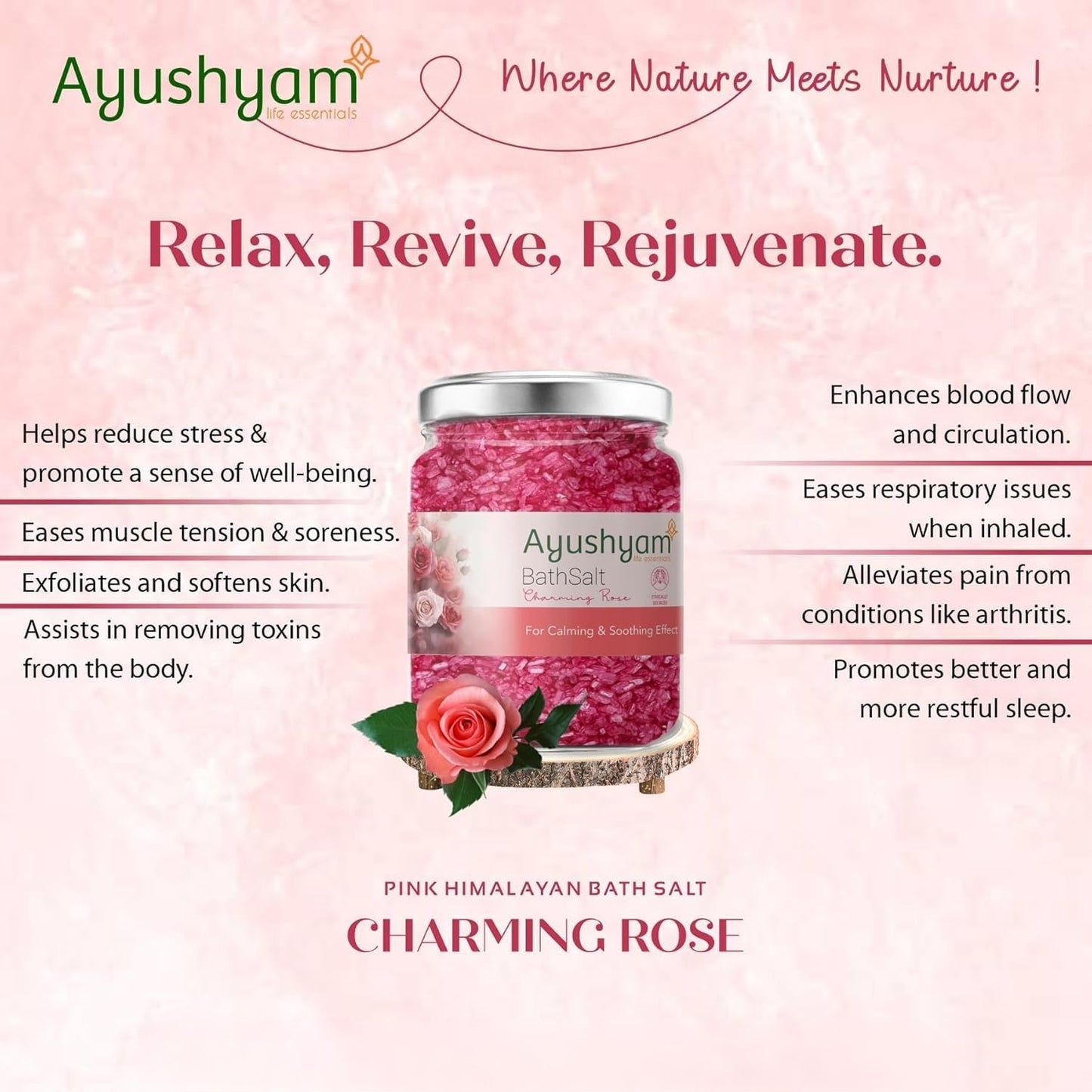 Charming Rose Bath Salt Pain Relief, Body Pain, Relaxing Aroma, Moisturized Skin