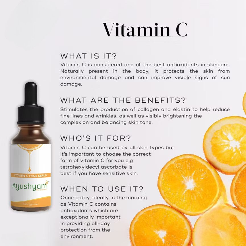 Ayushyam Face serum 30ml Light weight, Non-greasy Natural Vitamin C Serum